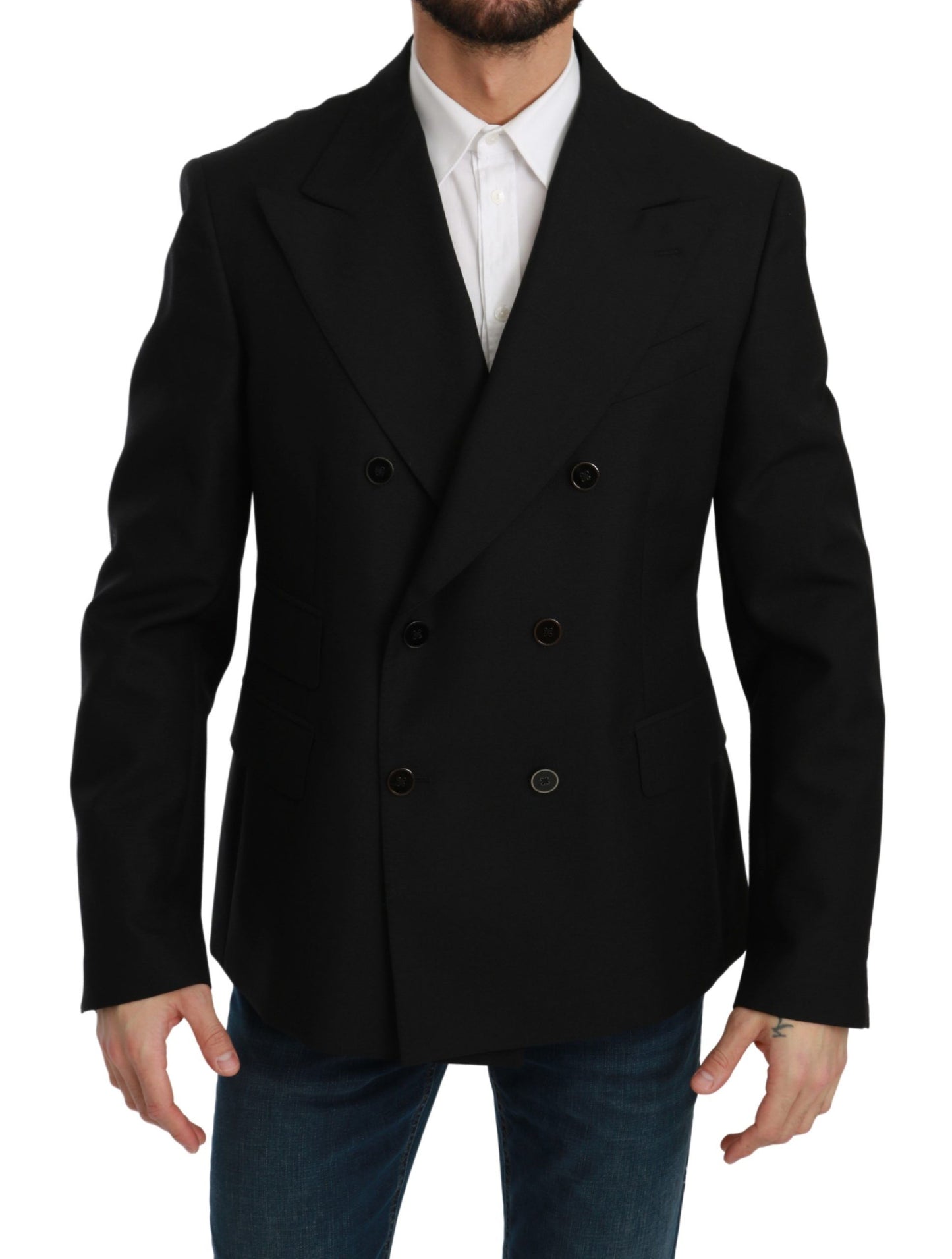 Elegante blazer formal negro de corte entallado