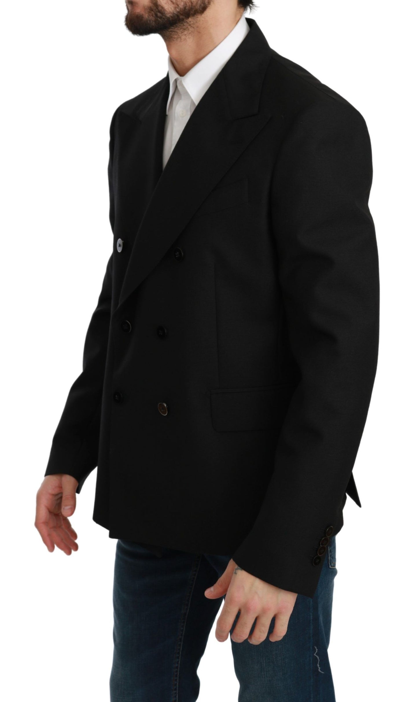 Elegante blazer formal negro de corte entallado