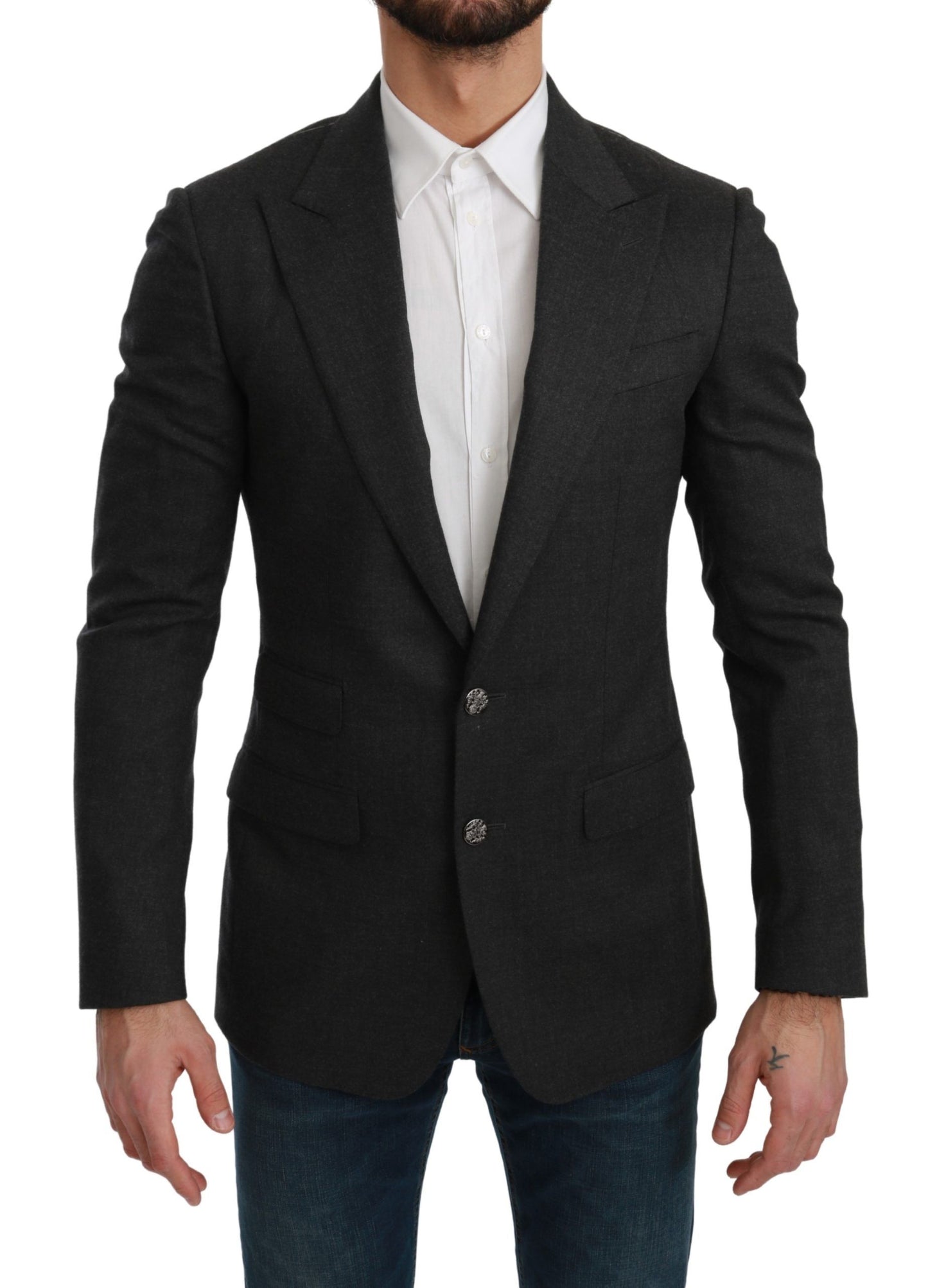 Elegante blazer formal de corte entallado gris