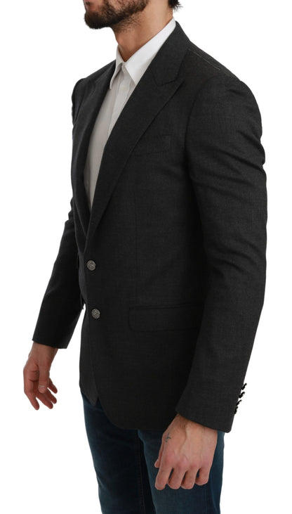 Elegante blazer formal de corte entallado gris