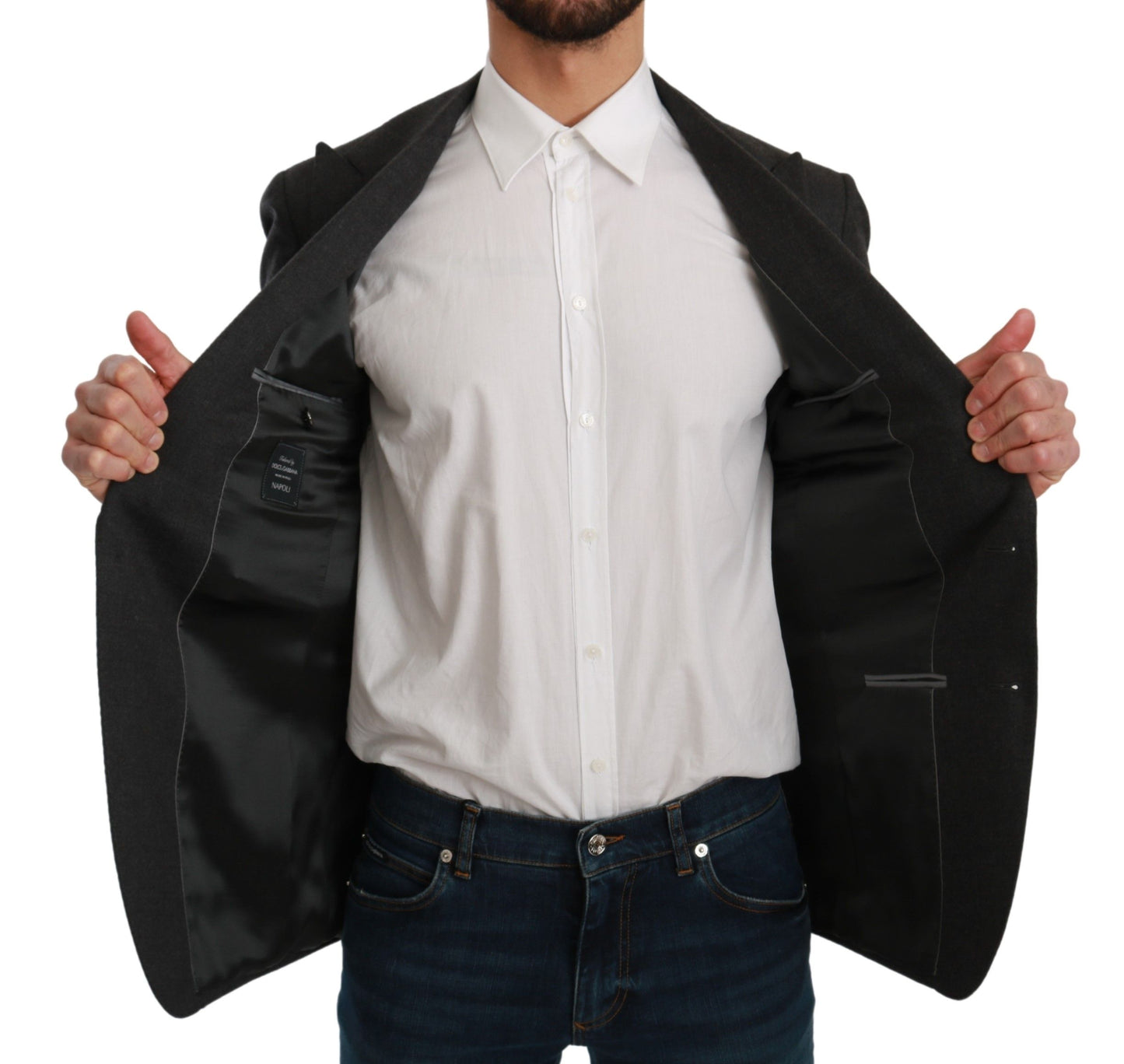 Elegante blazer formal de corte entallado gris