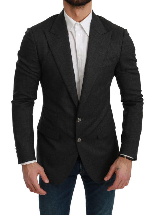 Elegante blazer formal de corte entallado gris