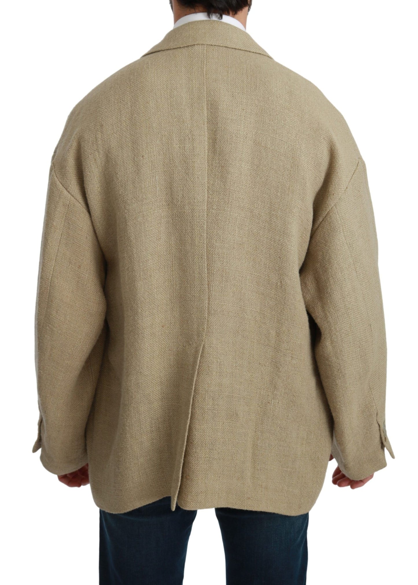 Blazer elegante de yute beige de botonadura sencilla