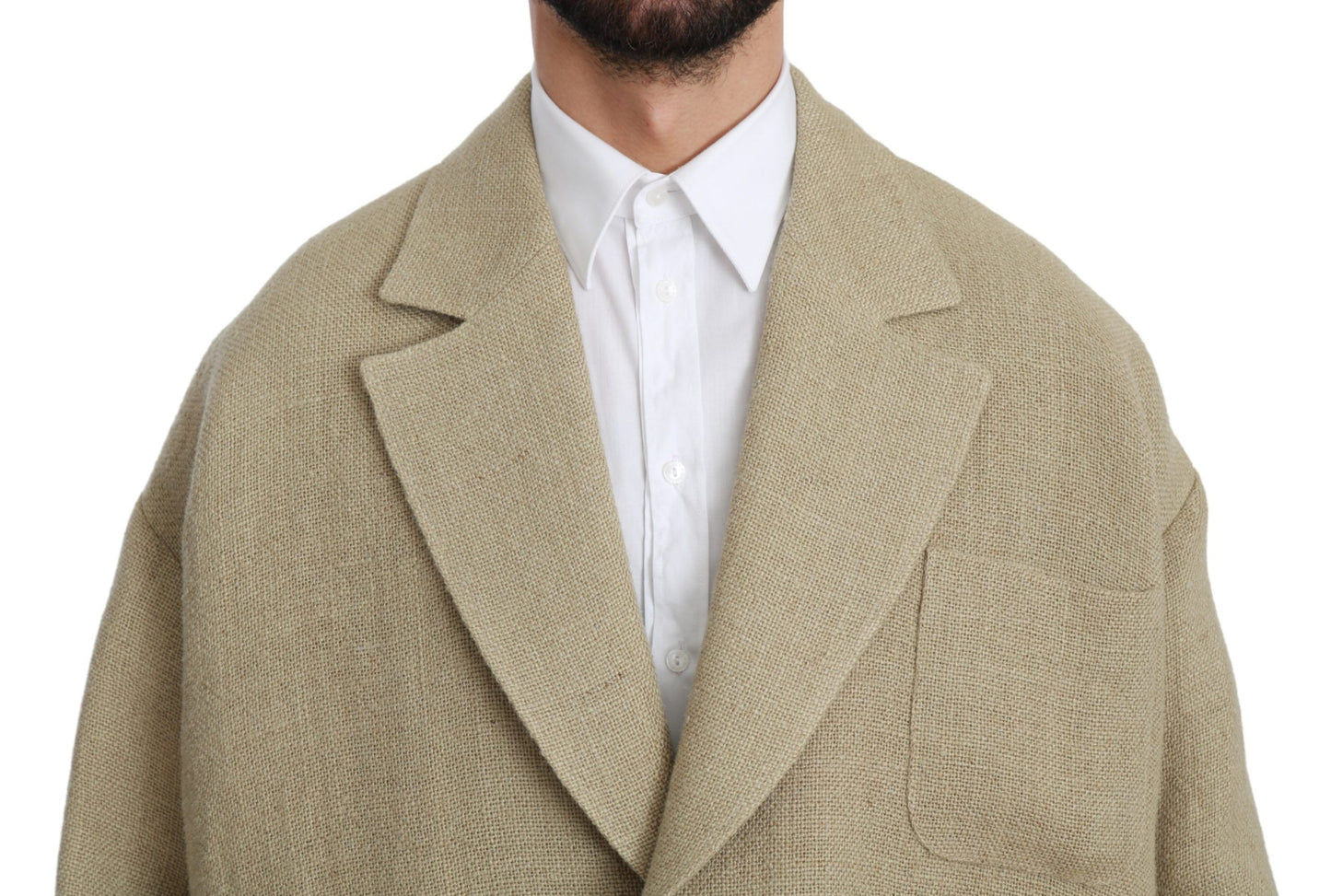 Blazer elegante de yute beige de botonadura sencilla