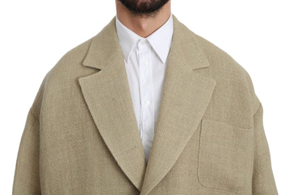Blazer elegante de yute beige de botonadura sencilla