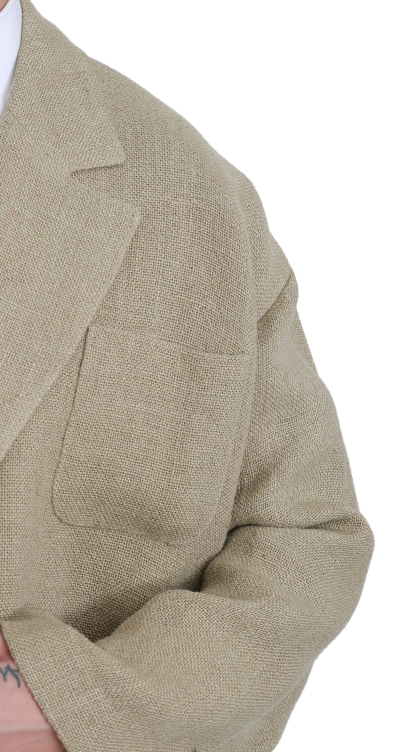 Blazer elegante de yute beige de botonadura sencilla