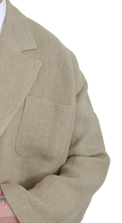 Blazer elegante de yute beige de botonadura sencilla