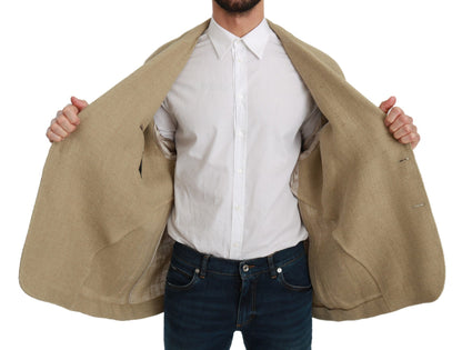 Blazer elegante de yute beige de botonadura sencilla