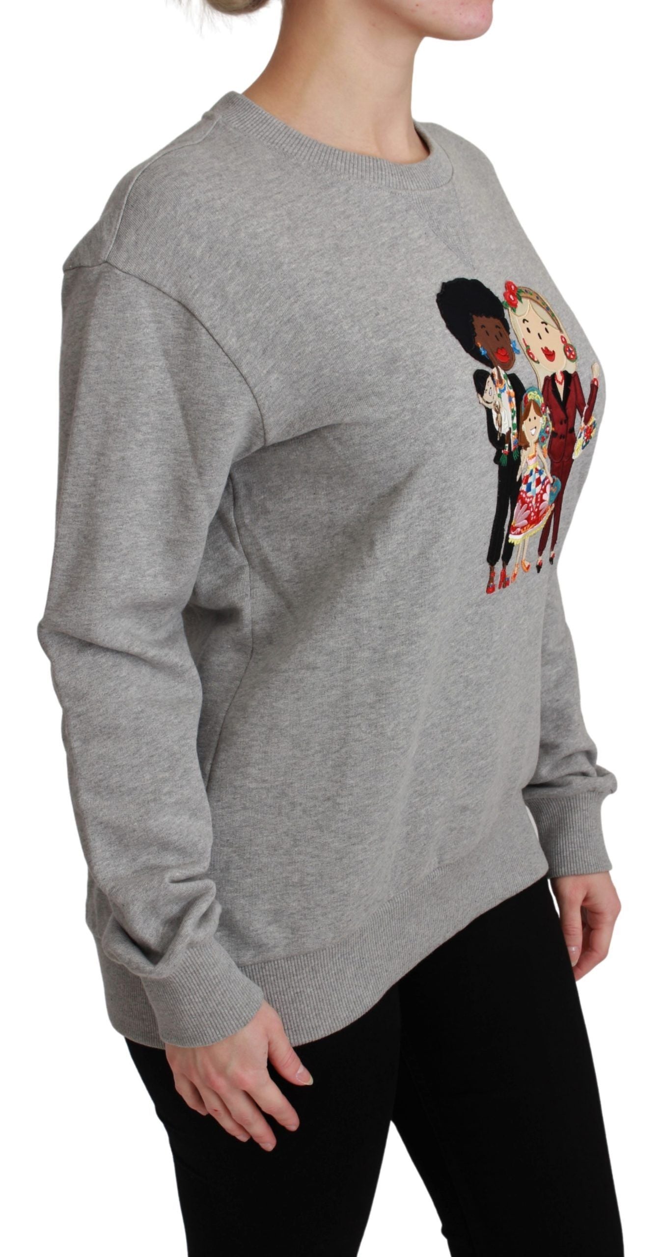 Elegante suéter de cuello redondo con bordado multicolor