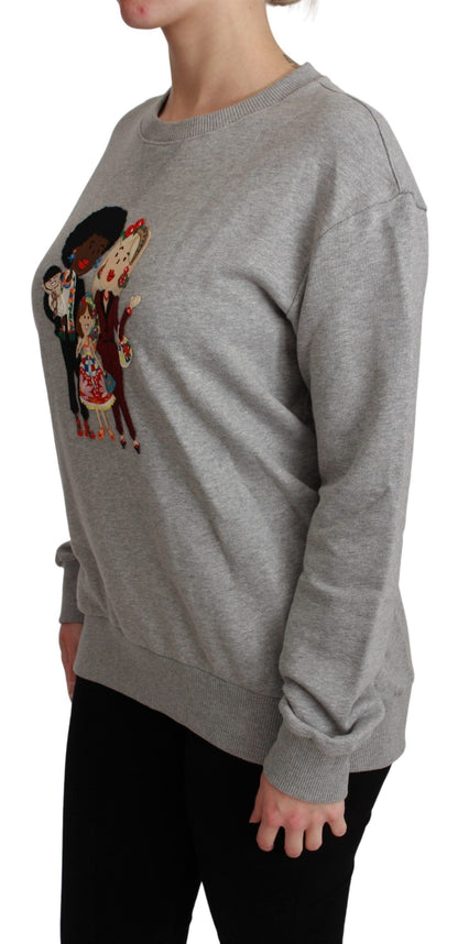 Elegante suéter de cuello redondo con bordado multicolor