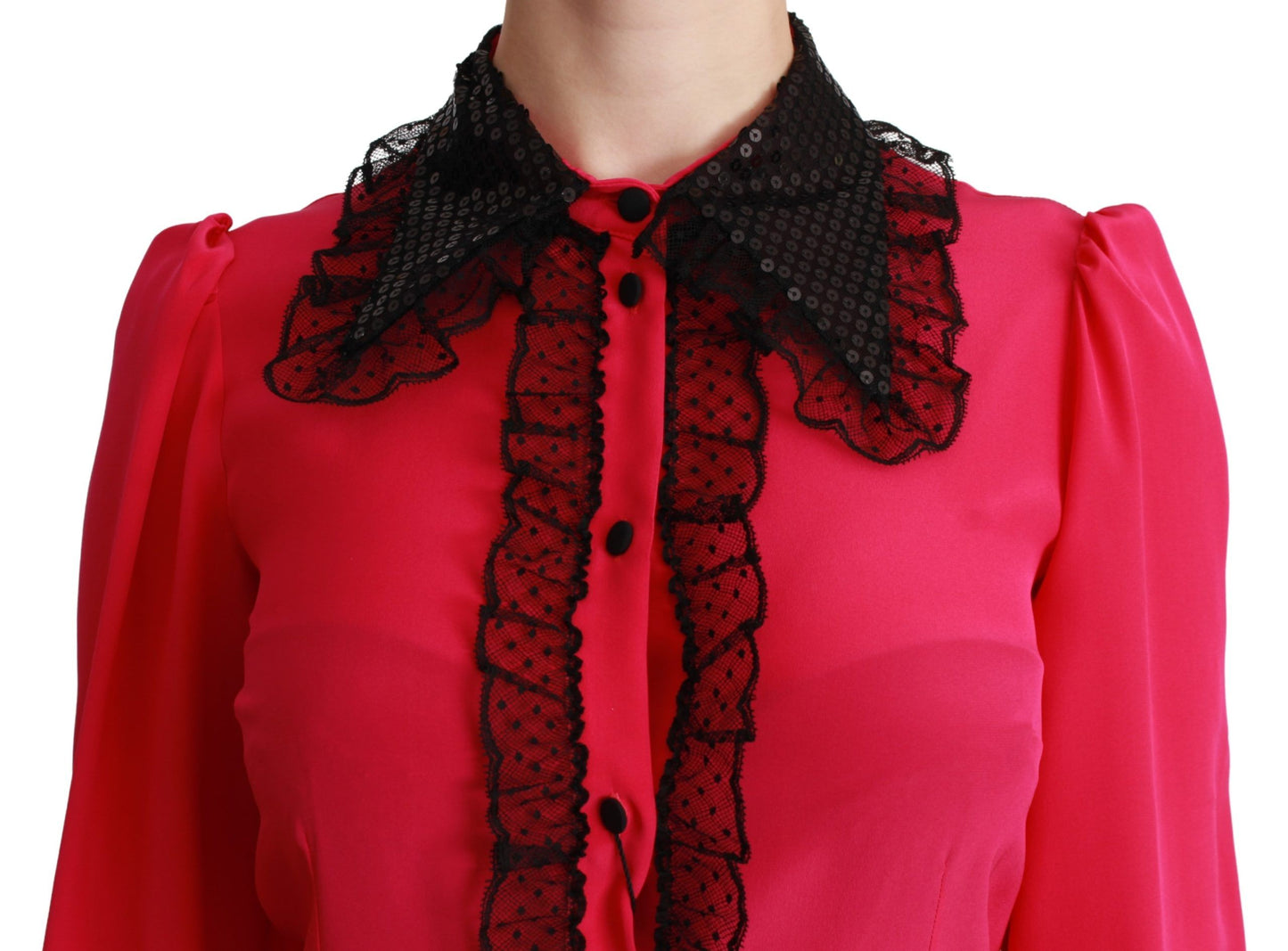 Blusa de mezcla de seda con detalle de encaje en color rosa
