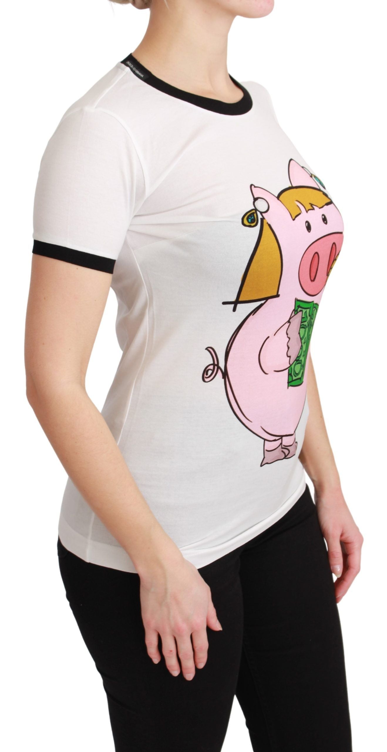Elegante camiseta blanca de algodón con cuello redondo y estampado