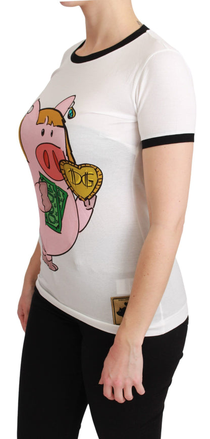 Elegante camiseta blanca de algodón con cuello redondo y estampado