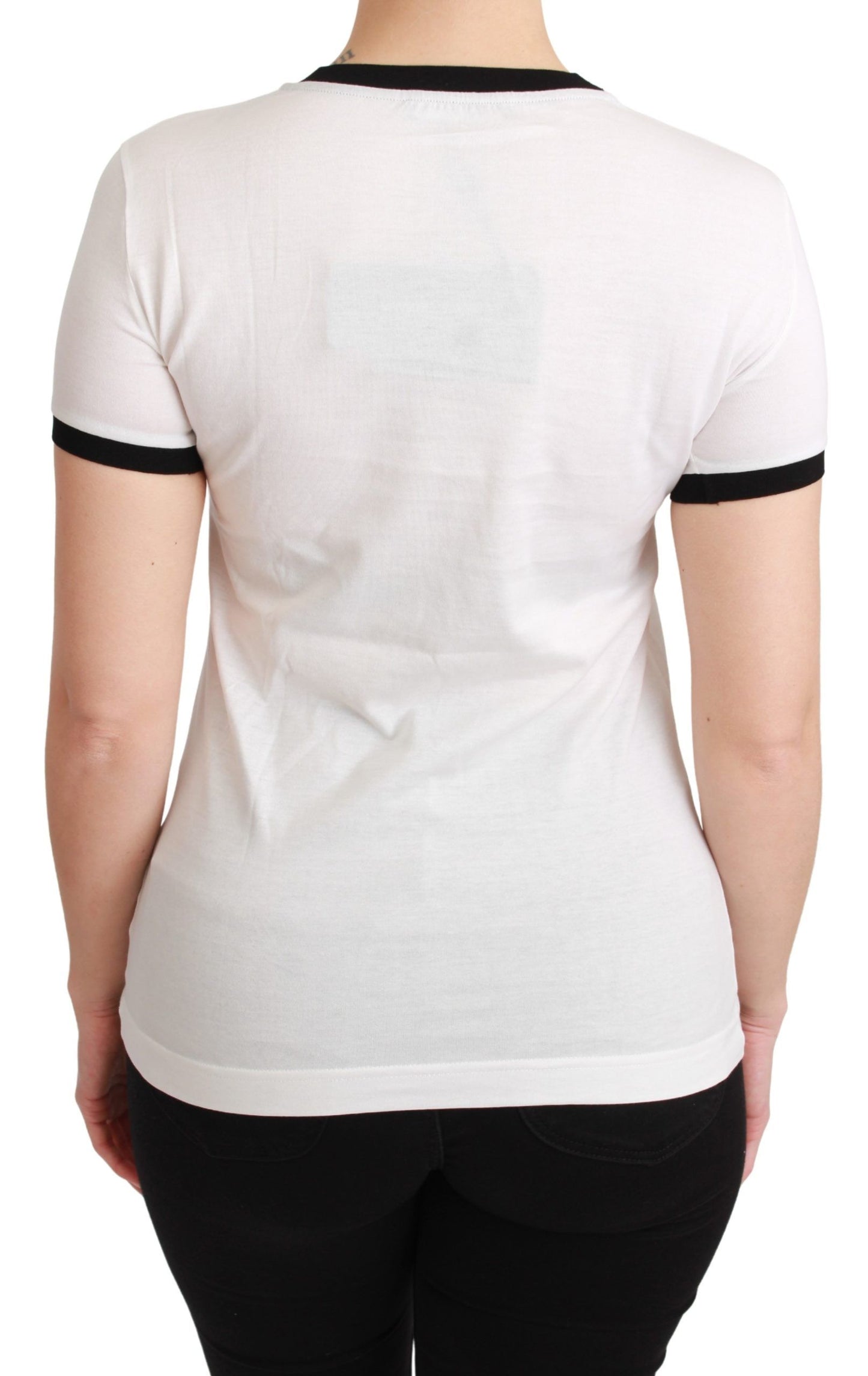 Elegante camiseta blanca de algodón con cuello redondo y estampado