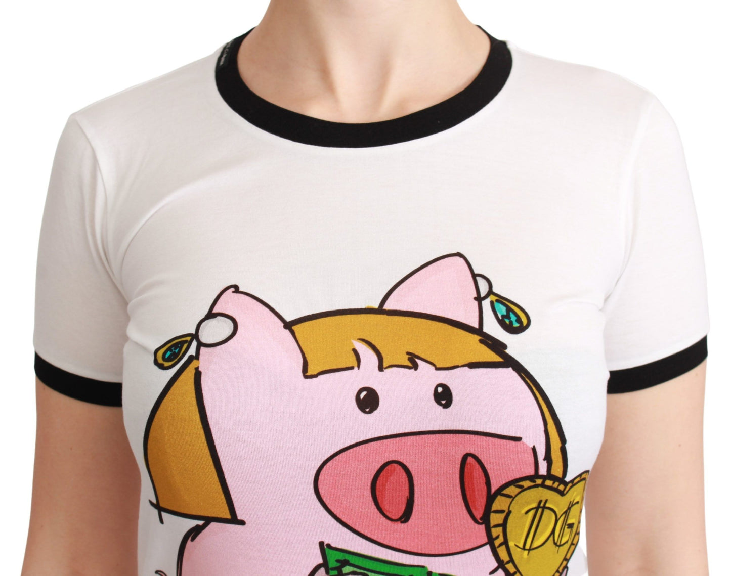 Elegante camiseta blanca de algodón con cuello redondo y estampado