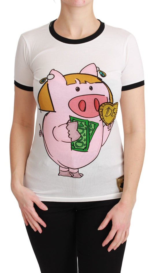 Elegante camiseta blanca de algodón con cuello redondo y estampado