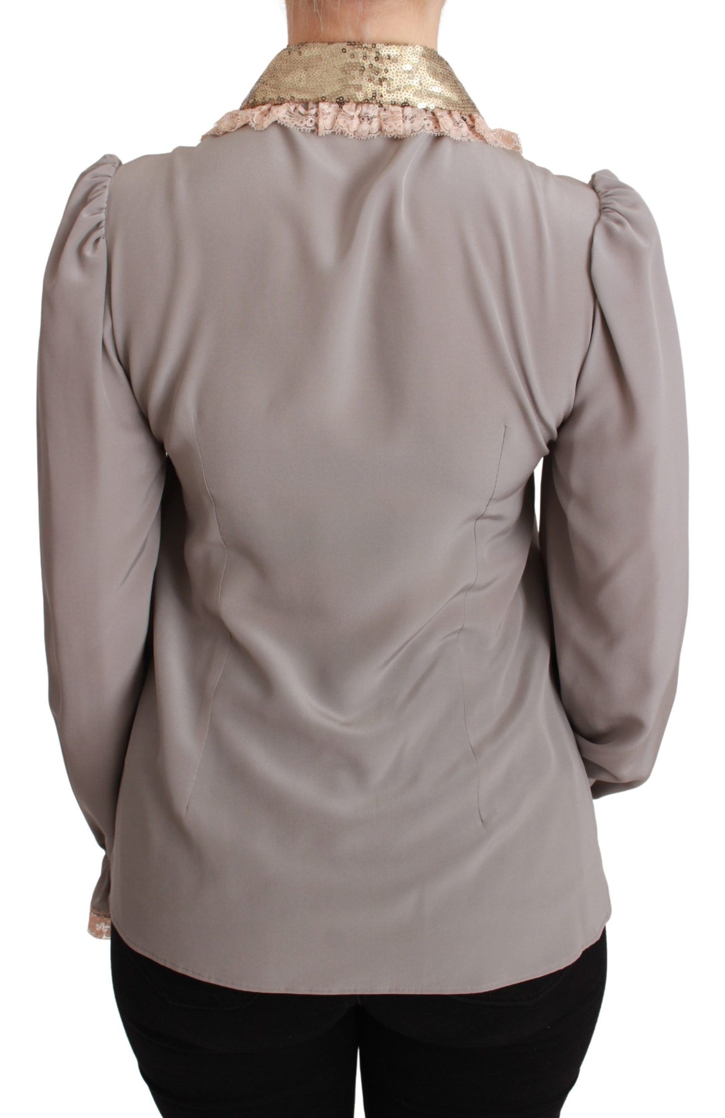 Camisa elegante de mezcla de seda con cuello de lentejuelas