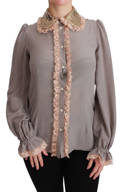 Camisa elegante de mezcla de seda con cuello de lentejuelas