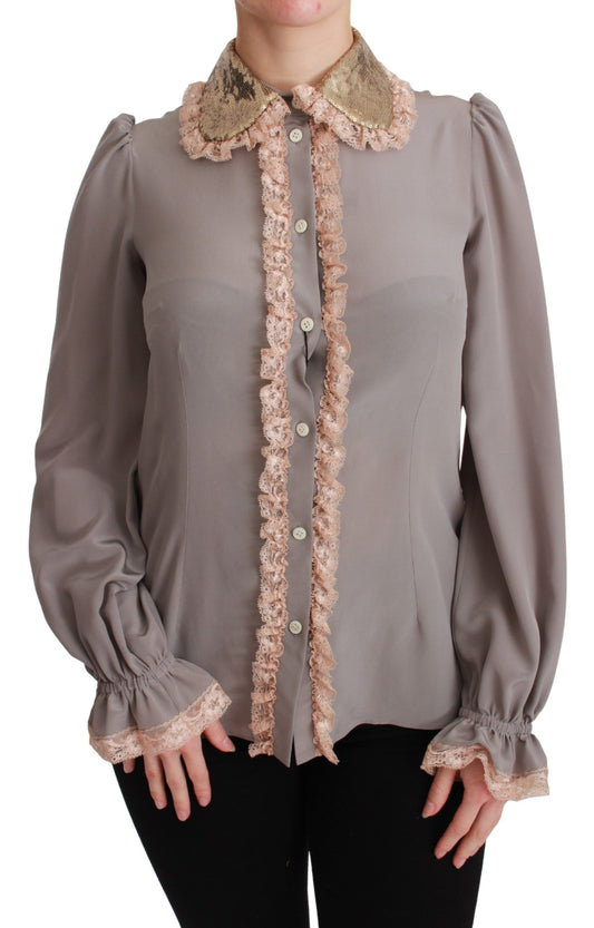 Camisa elegante de mezcla de seda con cuello de lentejuelas