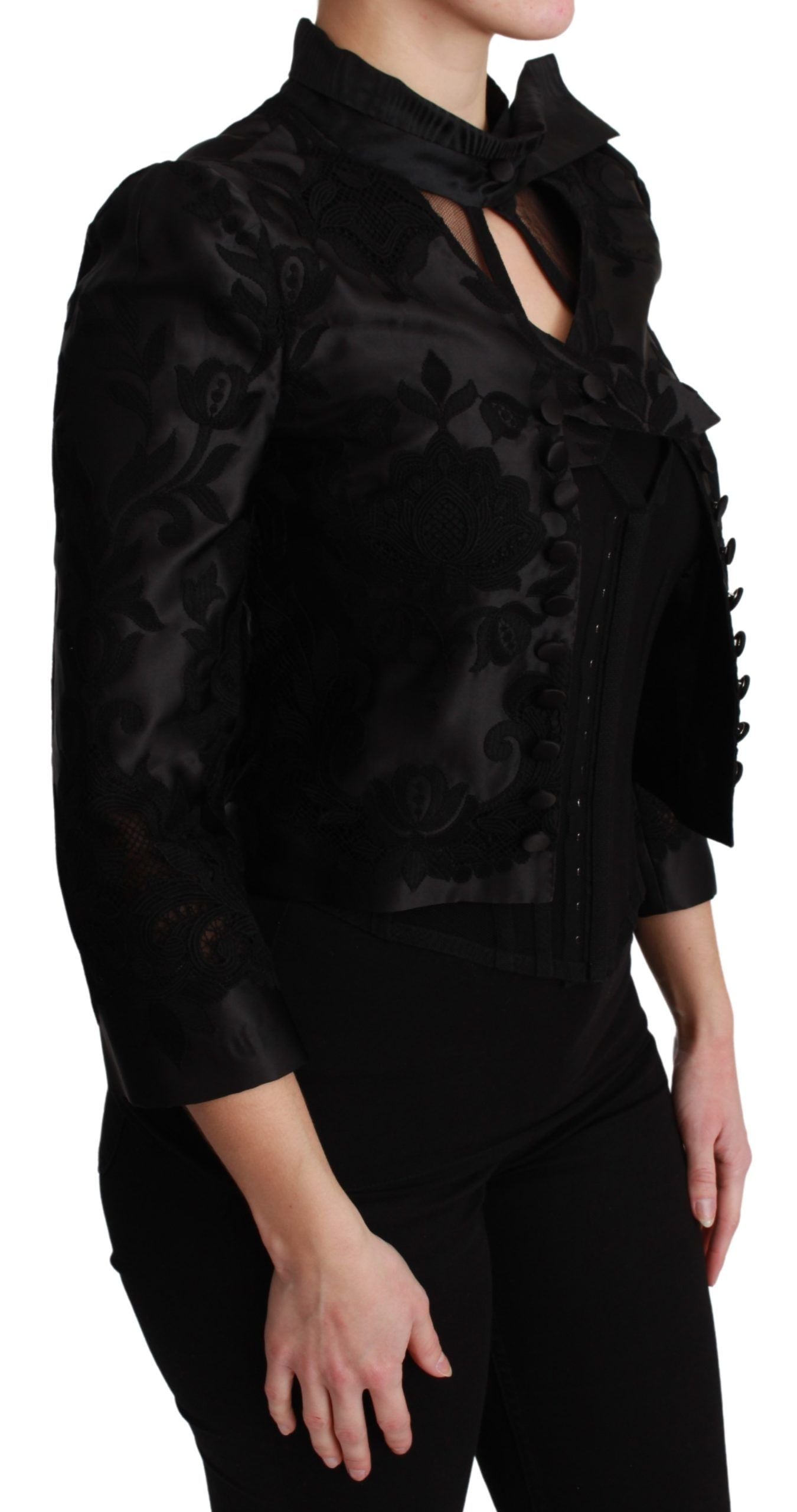 Exquisito blazer tipo corsé de jacquard floral