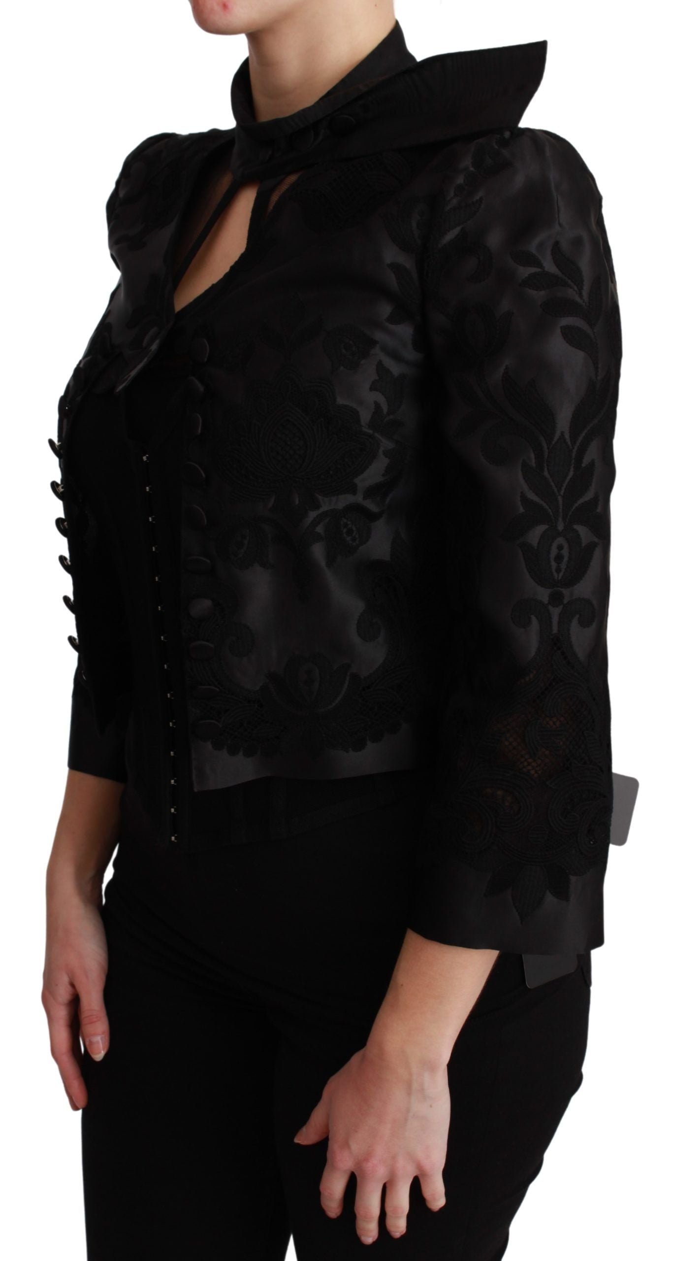 Exquisito blazer tipo corsé de jacquard floral