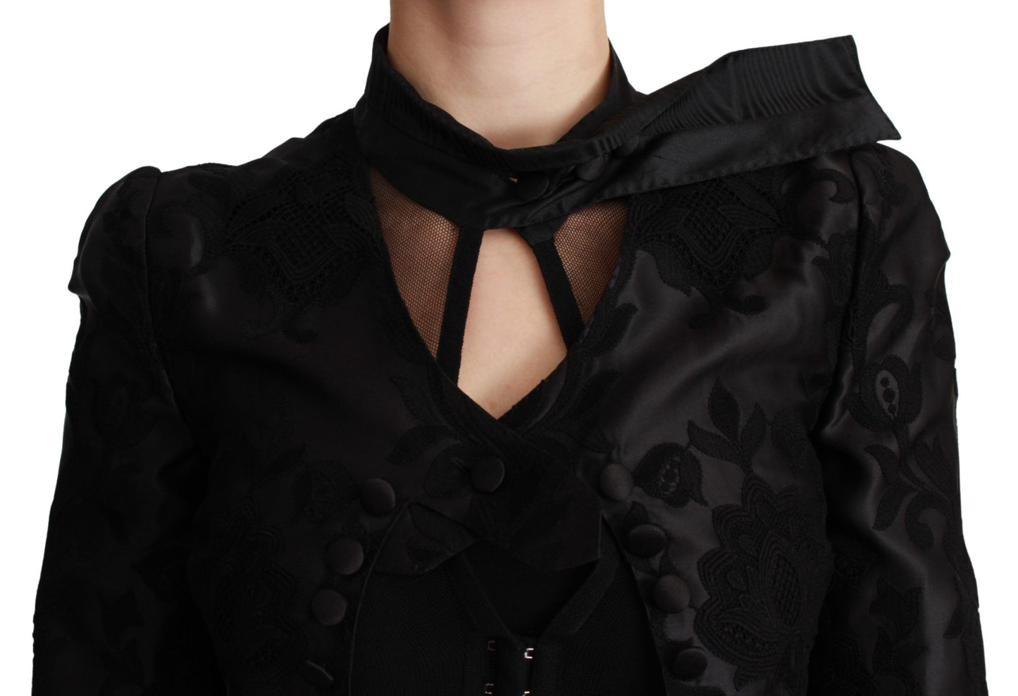 Exquisito blazer tipo corsé de jacquard floral