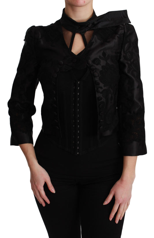 Exquisito blazer tipo corsé de jacquard floral