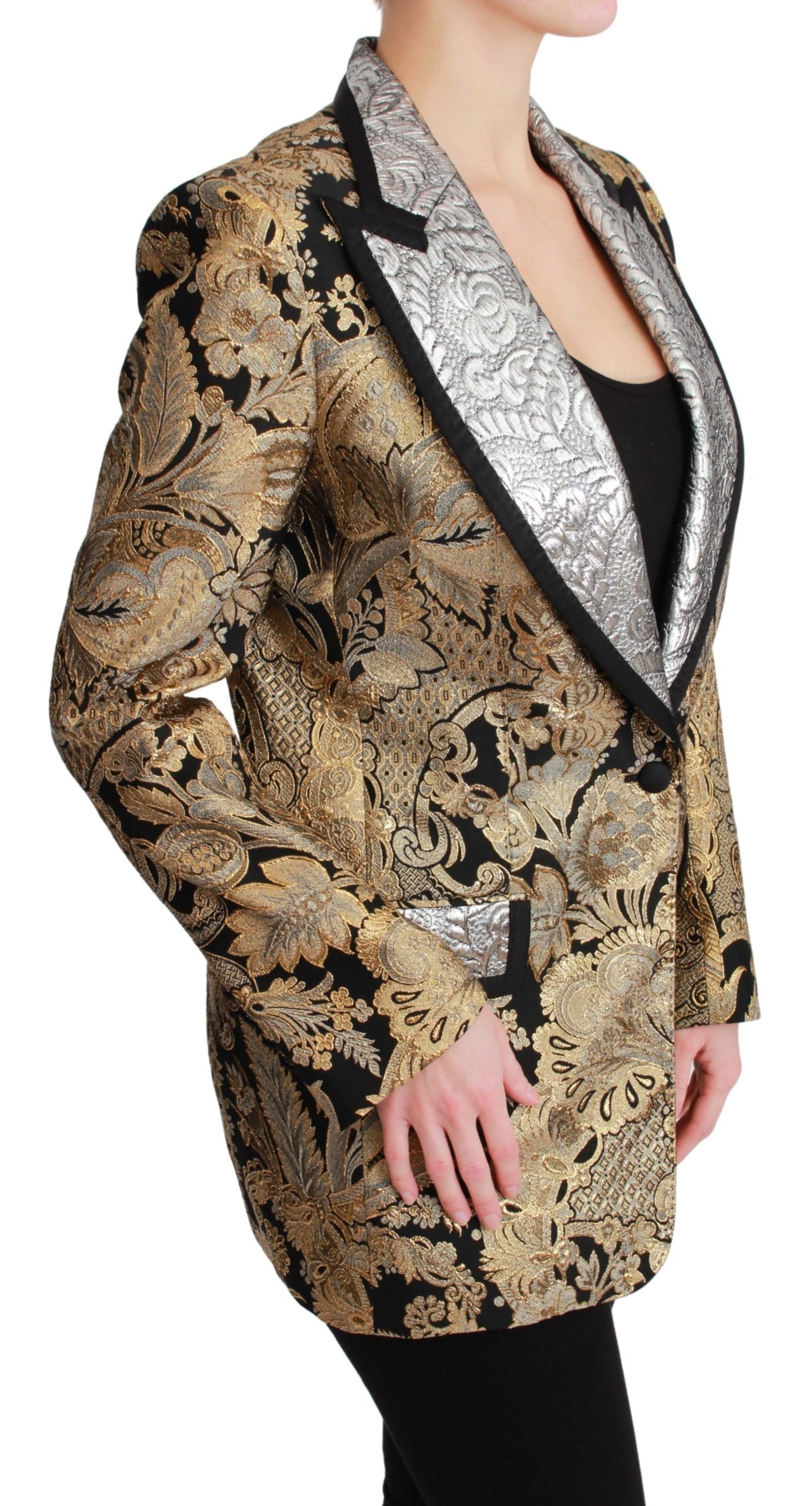 Elegante blazer jacquard floral dorado