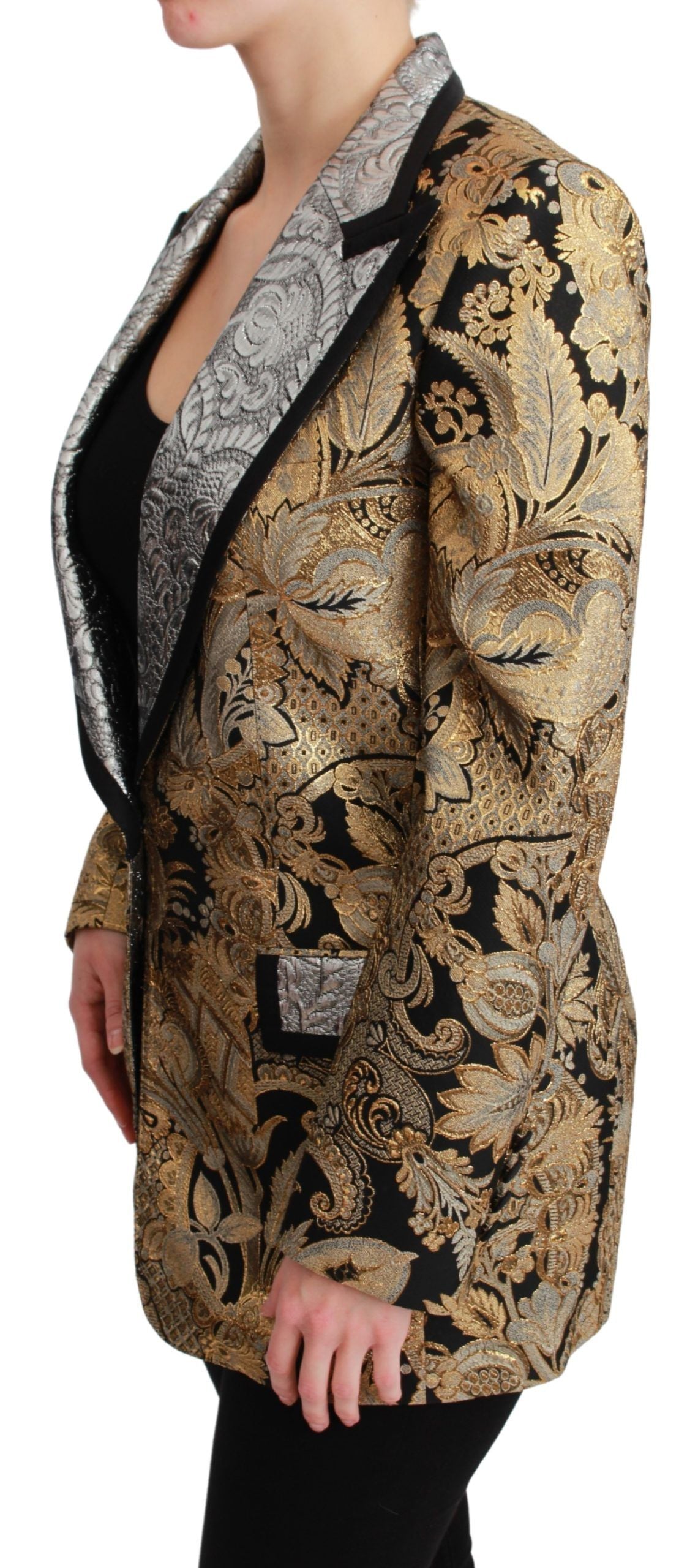 Elegante blazer jacquard floral dorado