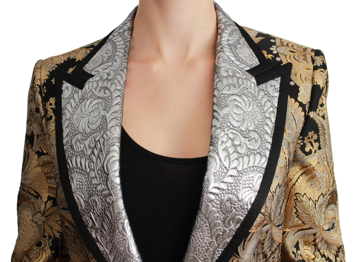 Elegante blazer jacquard floral dorado