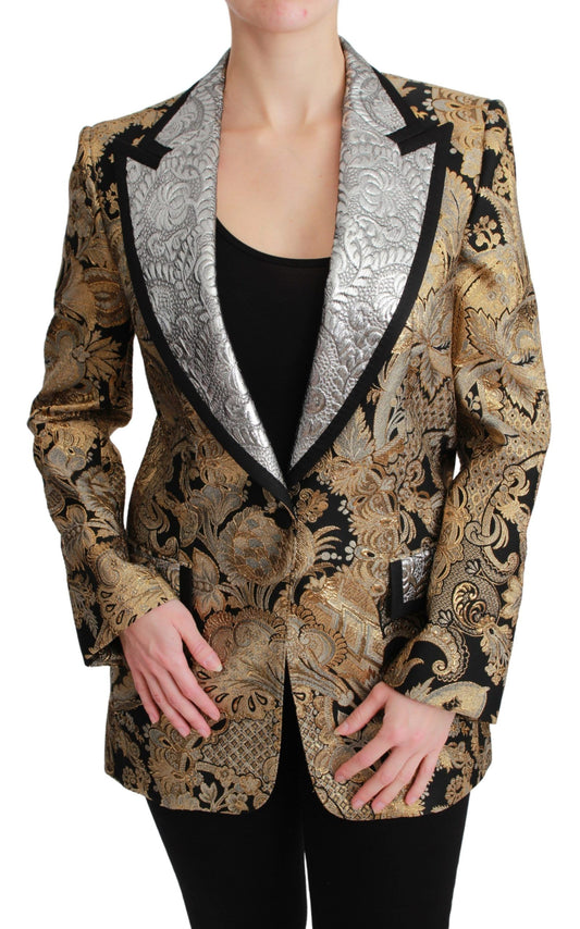 Elegante blazer jacquard floral dorado