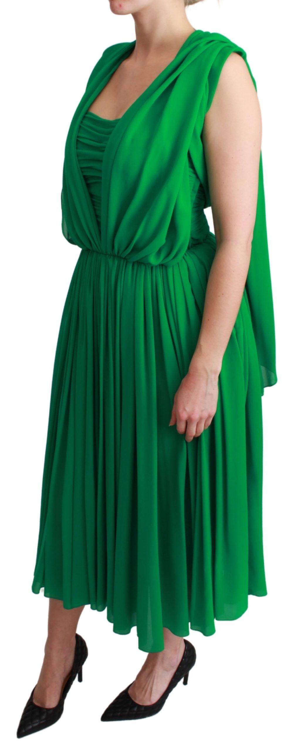 Elegante vestido largo de seda plisado sin mangas