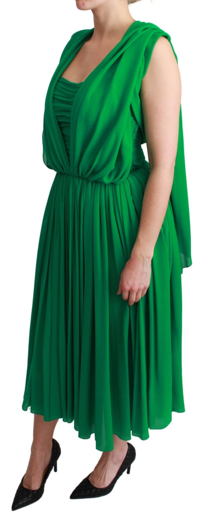 Elegante vestido largo de seda plisado sin mangas