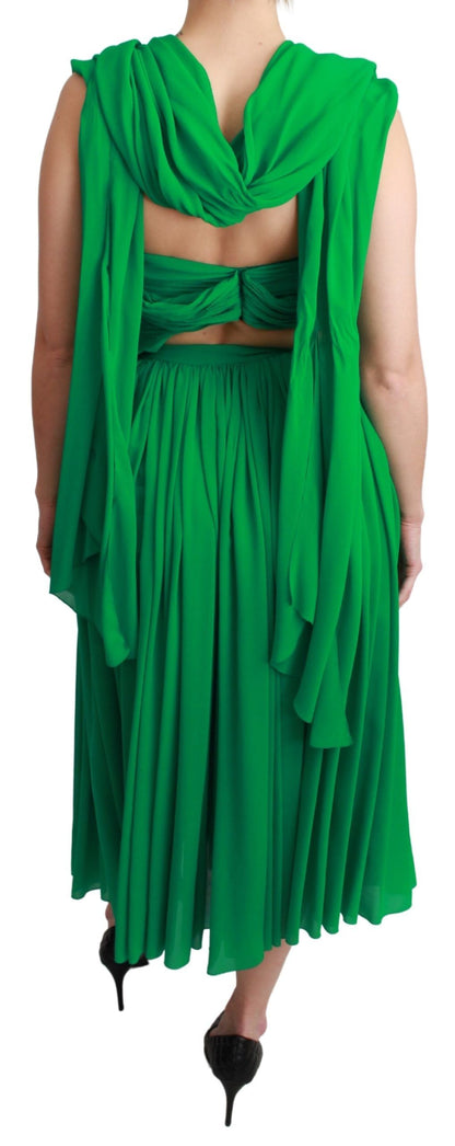 Elegante vestido largo de seda plisado sin mangas