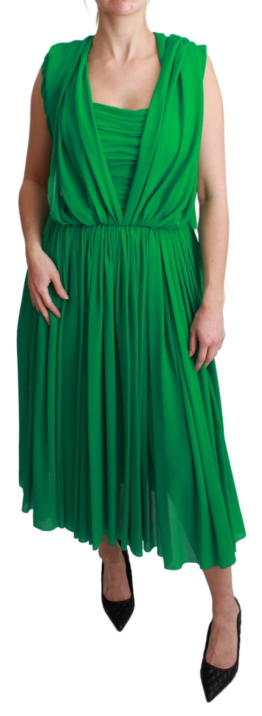 Elegante vestido largo de seda plisado sin mangas