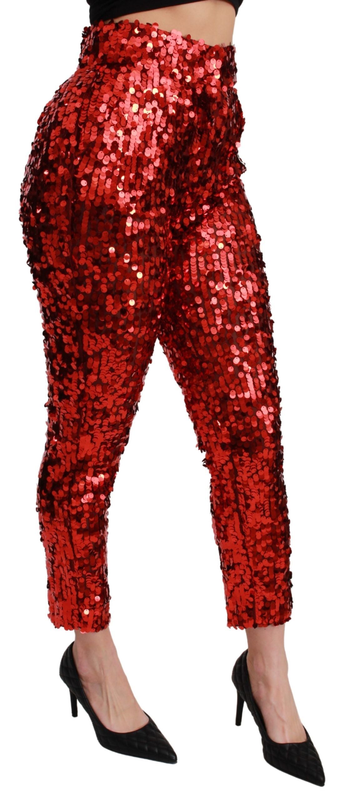 Elegantes pantalones rojos de cintura alta