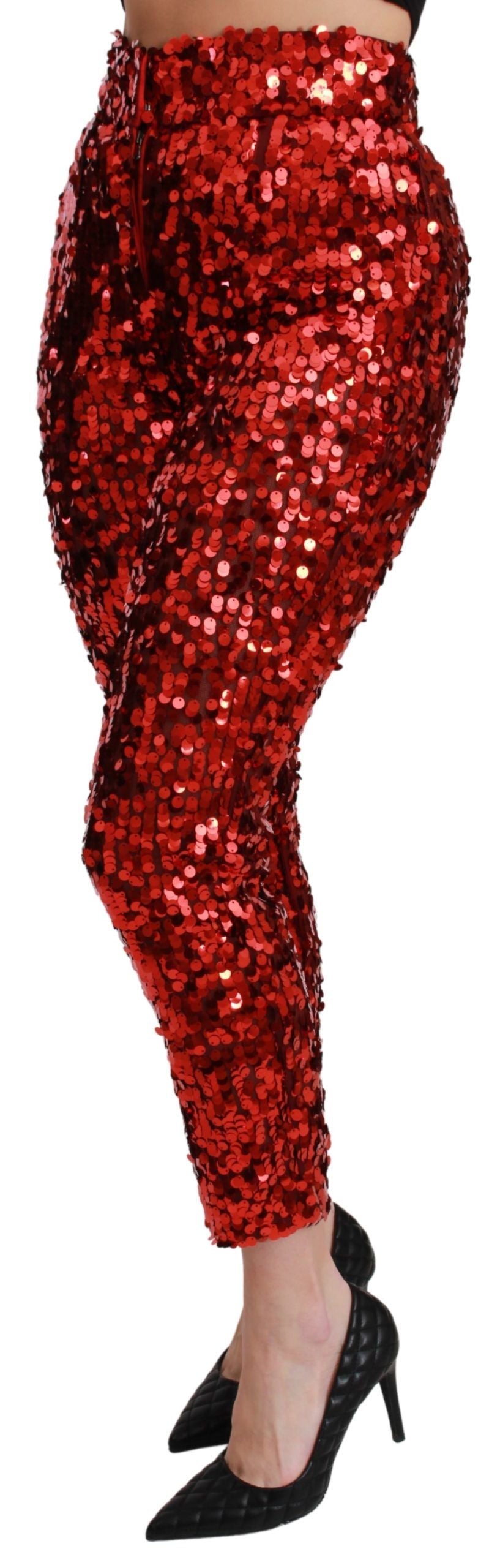 Elegantes pantalones rojos de cintura alta