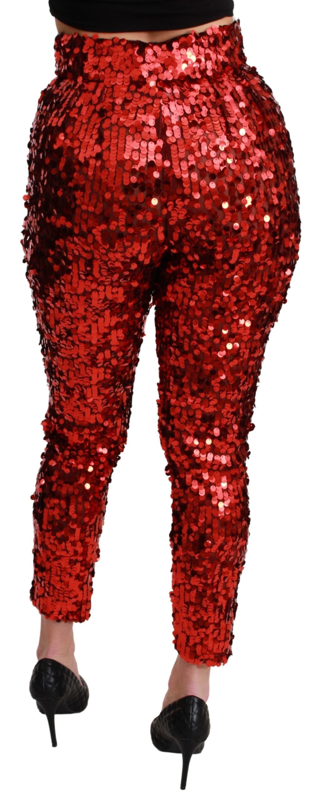 Elegantes pantalones rojos de cintura alta