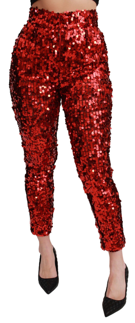 Elegantes pantalones rojos de cintura alta