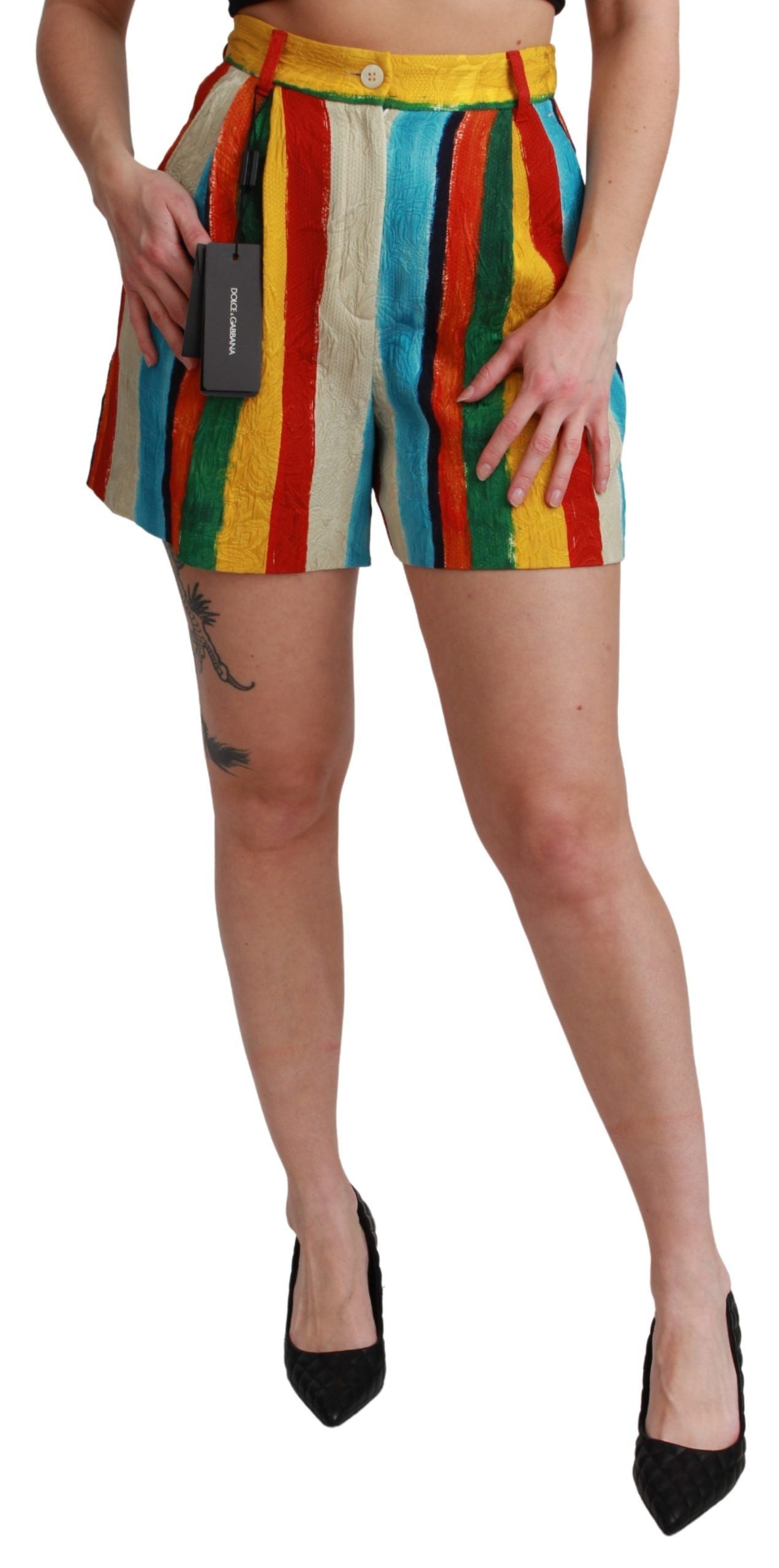 Shorts de cintura alta con rayas multicolores