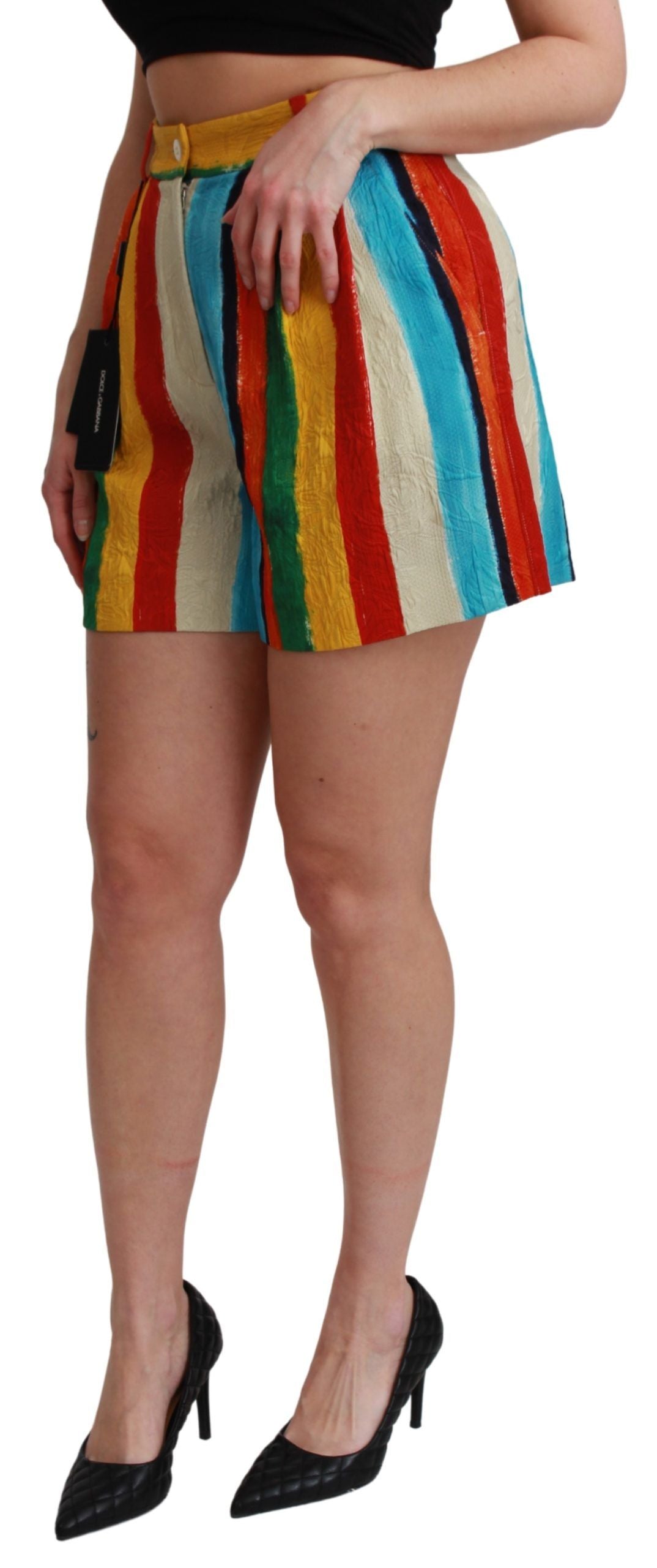 Shorts de cintura alta con rayas multicolores
