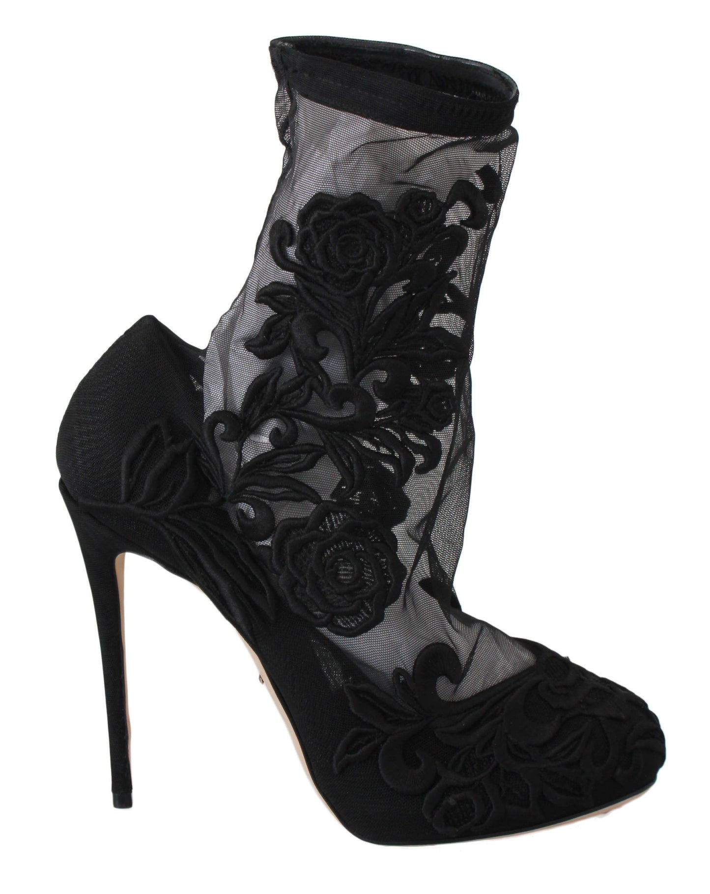 Botines con tacón de aguja y flores bordadas