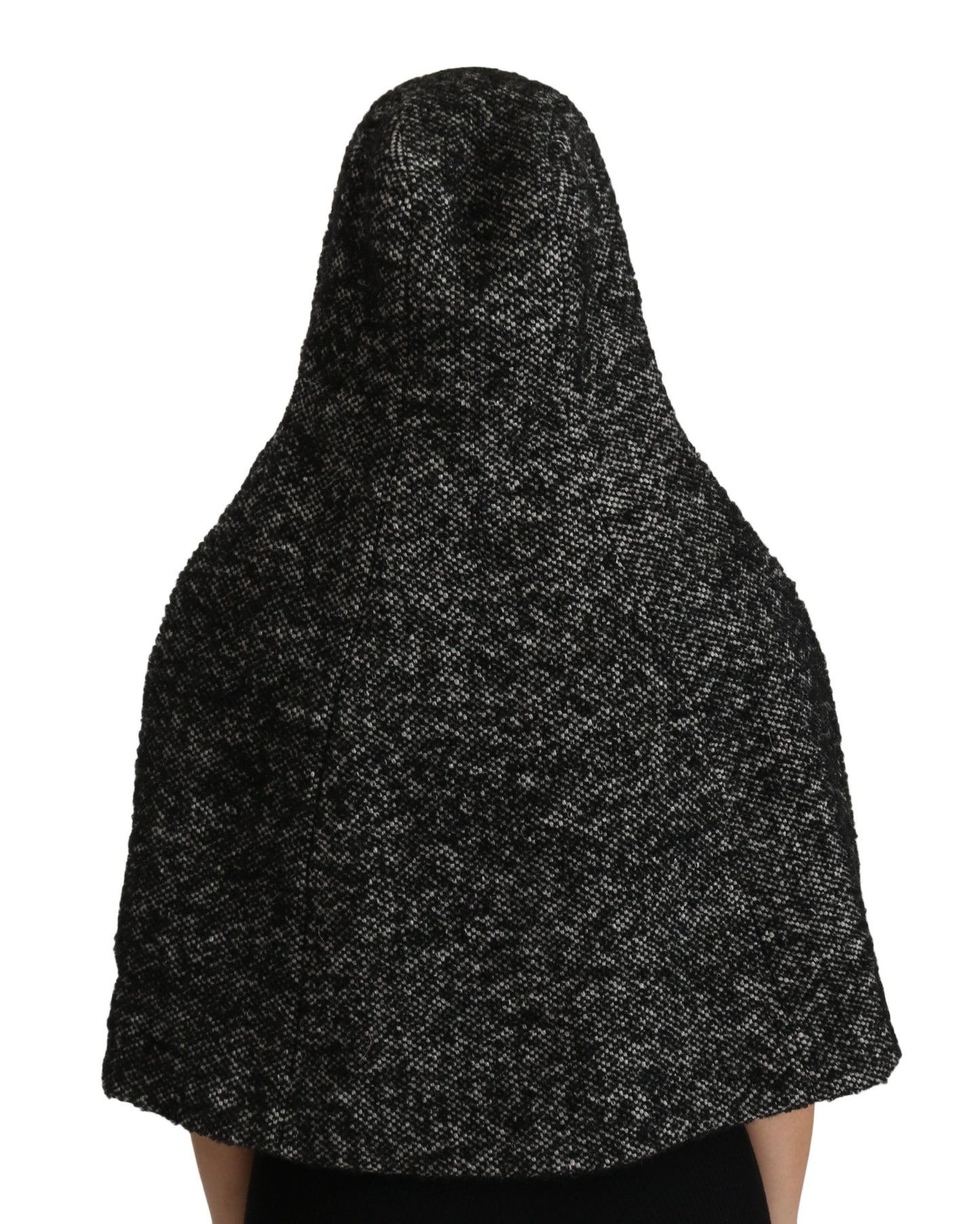 Elegante bufanda de lana gris con capucha de la icónica marca italiana