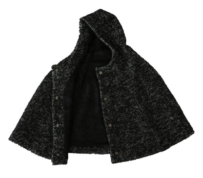 Elegante bufanda de lana gris con capucha de la icónica marca italiana