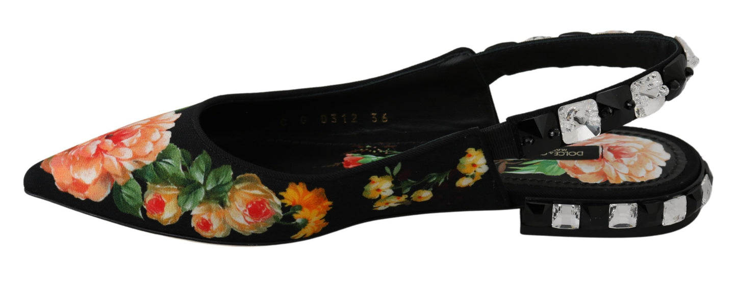 Elegantes zapatos planos florales adornados con cristales