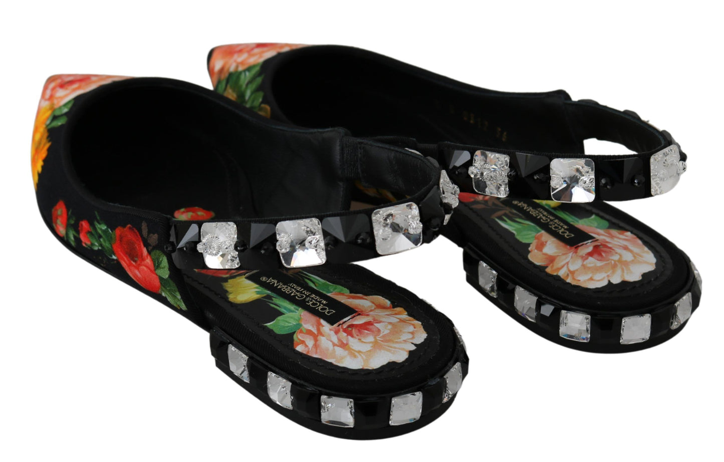 Elegantes zapatos planos florales adornados con cristales