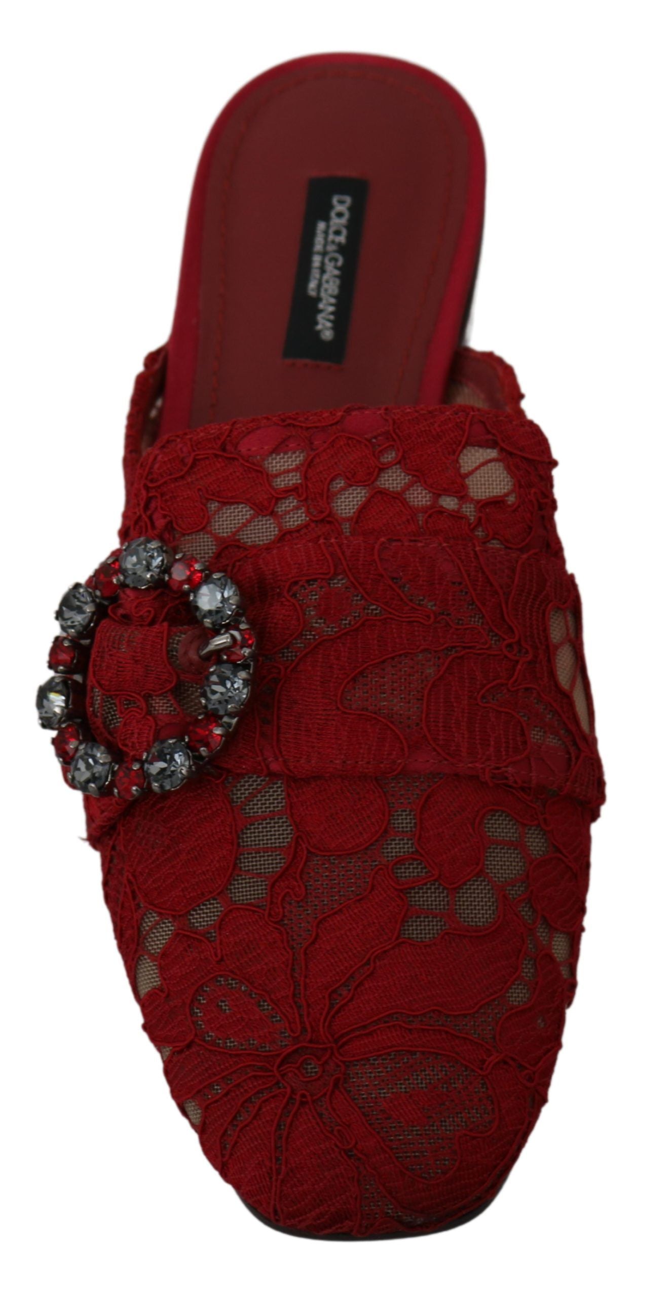 Sandalias planas en rojo radiante con adornos de cristal