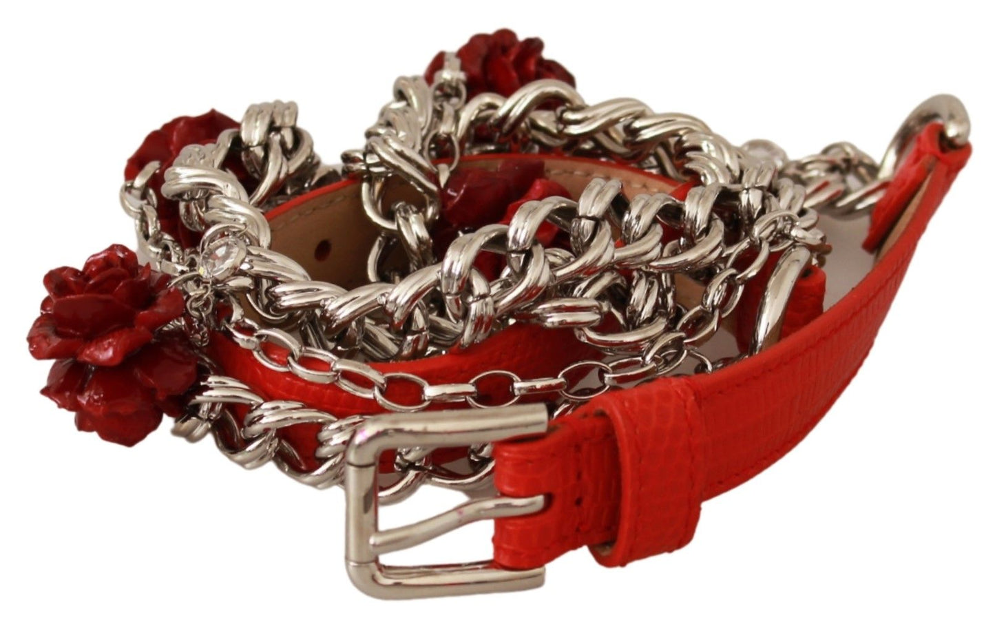 Elegante cinturón floral con rosas en rojo vibrante