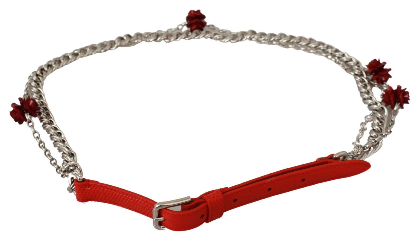 Elegante cinturón floral con rosas en rojo vibrante