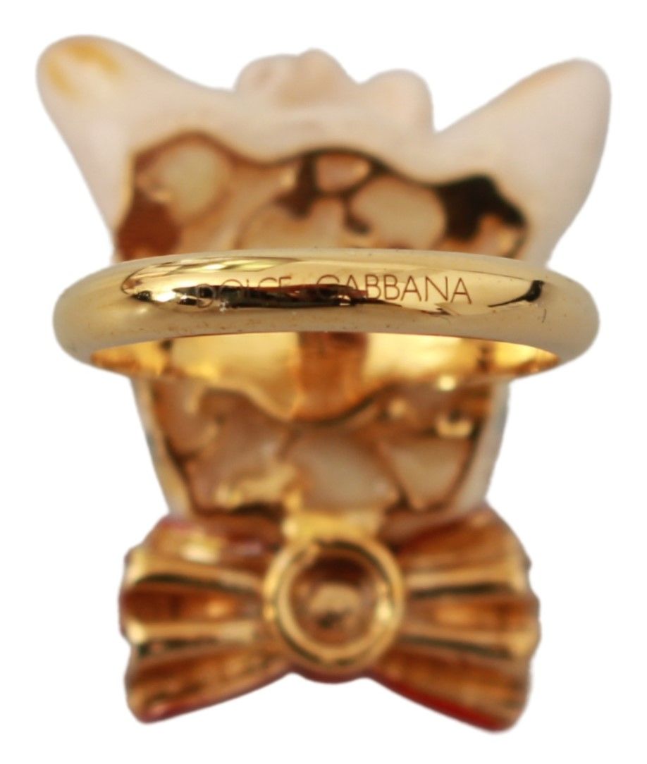 Anillo elegante con diseño canino en tono dorado